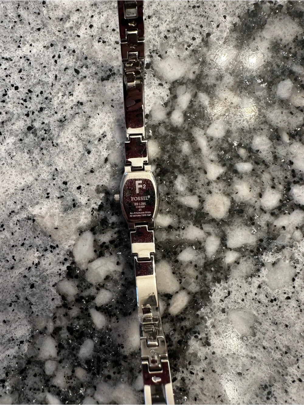 Fossil Silver Bracelet Watch with Black Dial and Crystal Accents